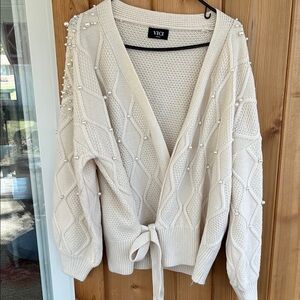 VICI Cream Sweater with Pearl Accents